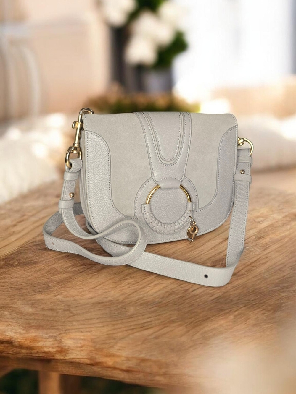See By Chloe  Light Blue & Grey Leather Shoulder /crossBag with Gold Ring Accent